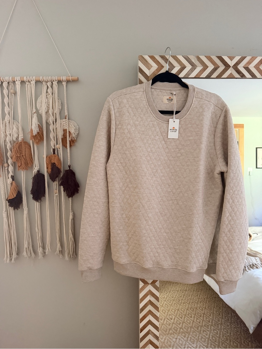 Marine Layer Men’s Quilted Crewneck Sweater - Beige, M (NWT)
